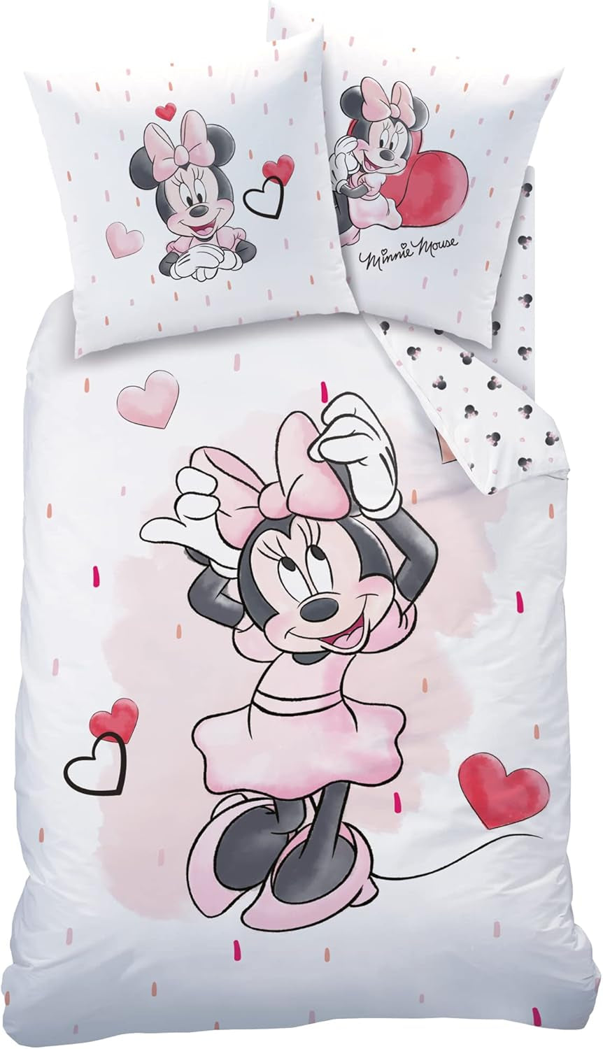 Minnie Mouse Sängkläder Kinderbettwäsche 1 Kissenbezug 80X80 Cm + 1 Bettbezug 135X200 Cm 100 % Baumwolle Naty Shop