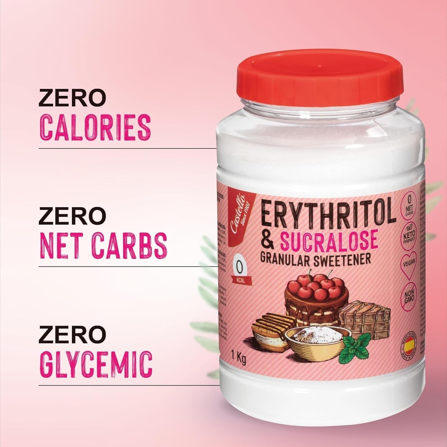 Erytritol + Sukralos 1:4 Süßstoff | 1G = 4G Zucker | 0 Netto-Kohlenhydrat - 0 Kalorien - 0 Glykämischer Index - Keto - Kein GVO - Castello sedan 1907 - 1 Kg Sötningsmedel Naty Shop