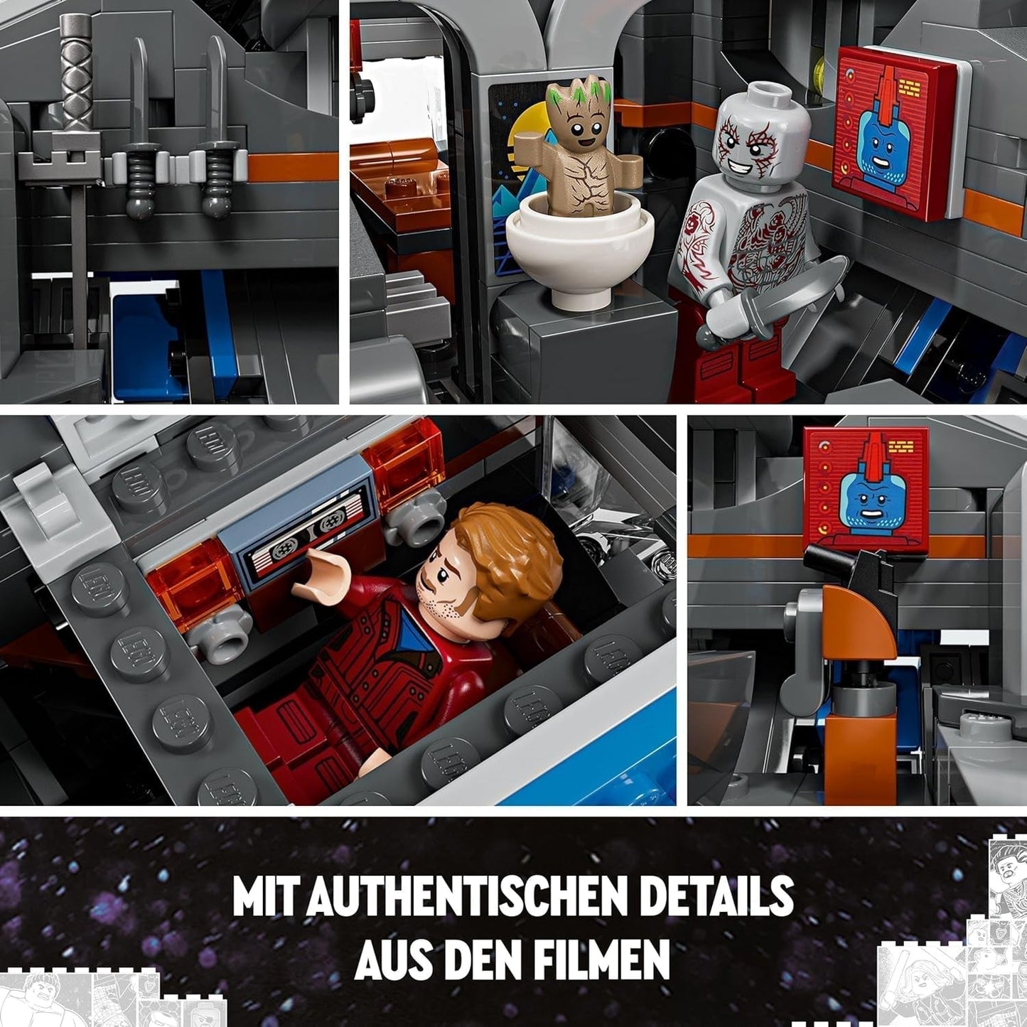 LEGO Marvel Guardians of the Galaxy: The Milano Building Spaceship Model with 4 Superhero Minifigures Avengers Flyer for Space Adventures Present för pojkar och flickor 76286 Byggset Beuche den LEGO-Store