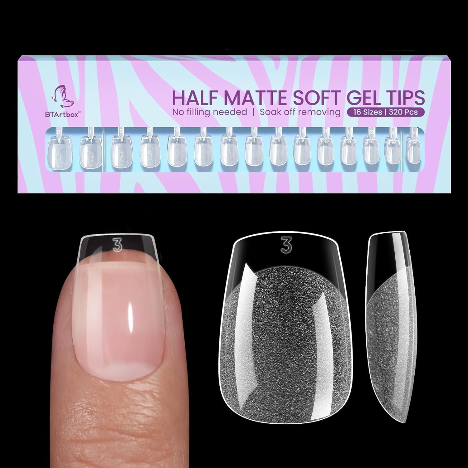 Btartbox Extra Short Almond Nail Tips - Full Cover Gel X Soft XS Gel Nail Tips - Pre-Shaped Semi-Matte For Wide Nails Salon 320 Stk