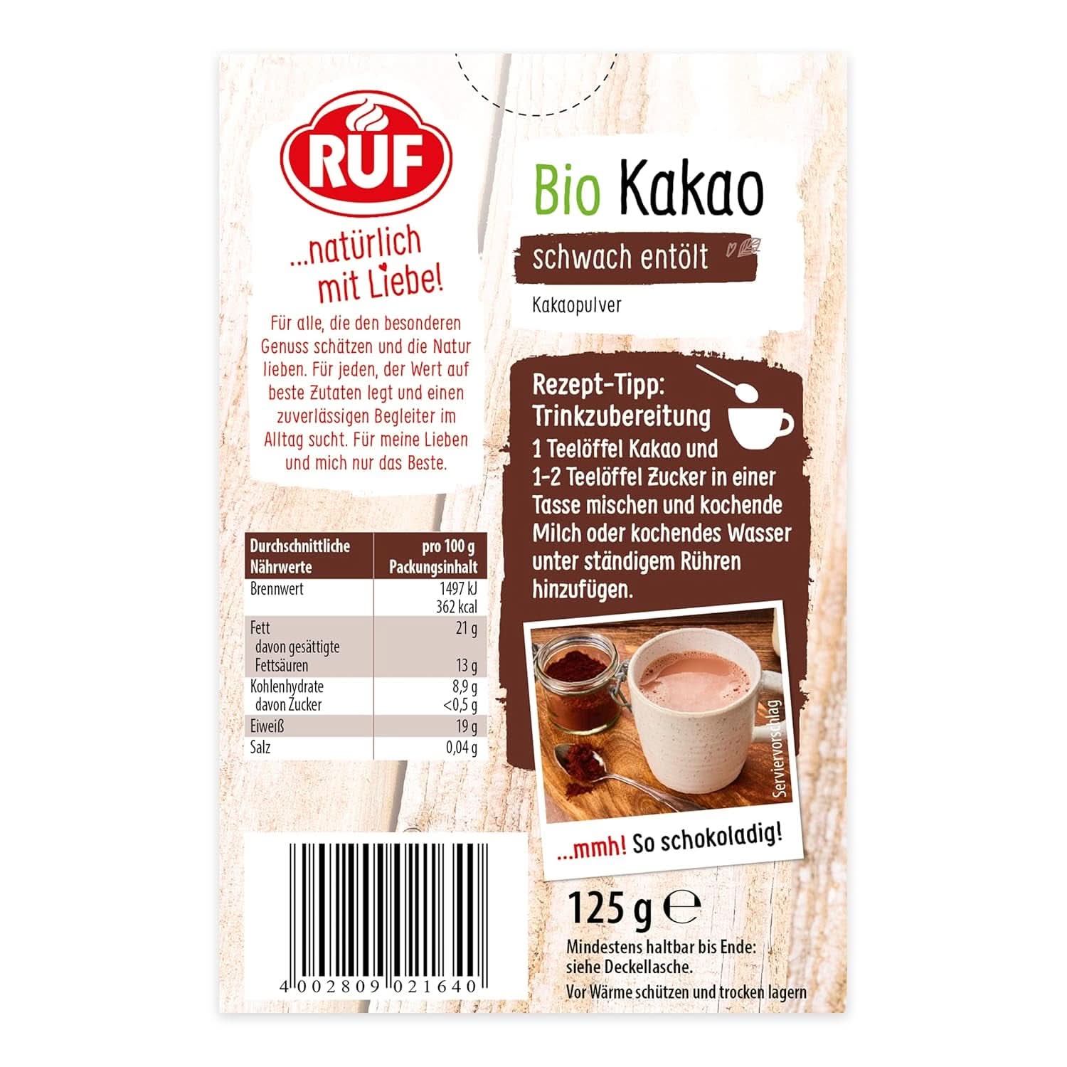 RUF kakaopulver av ekologisk kvalitet, 125 gram Cacao and Hot Chocolate Naty Shop