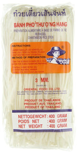 Risnudlar - thailändska, 3 mm breda risbandsnudlar, gjorda av rismjöl - 17 x 400 g