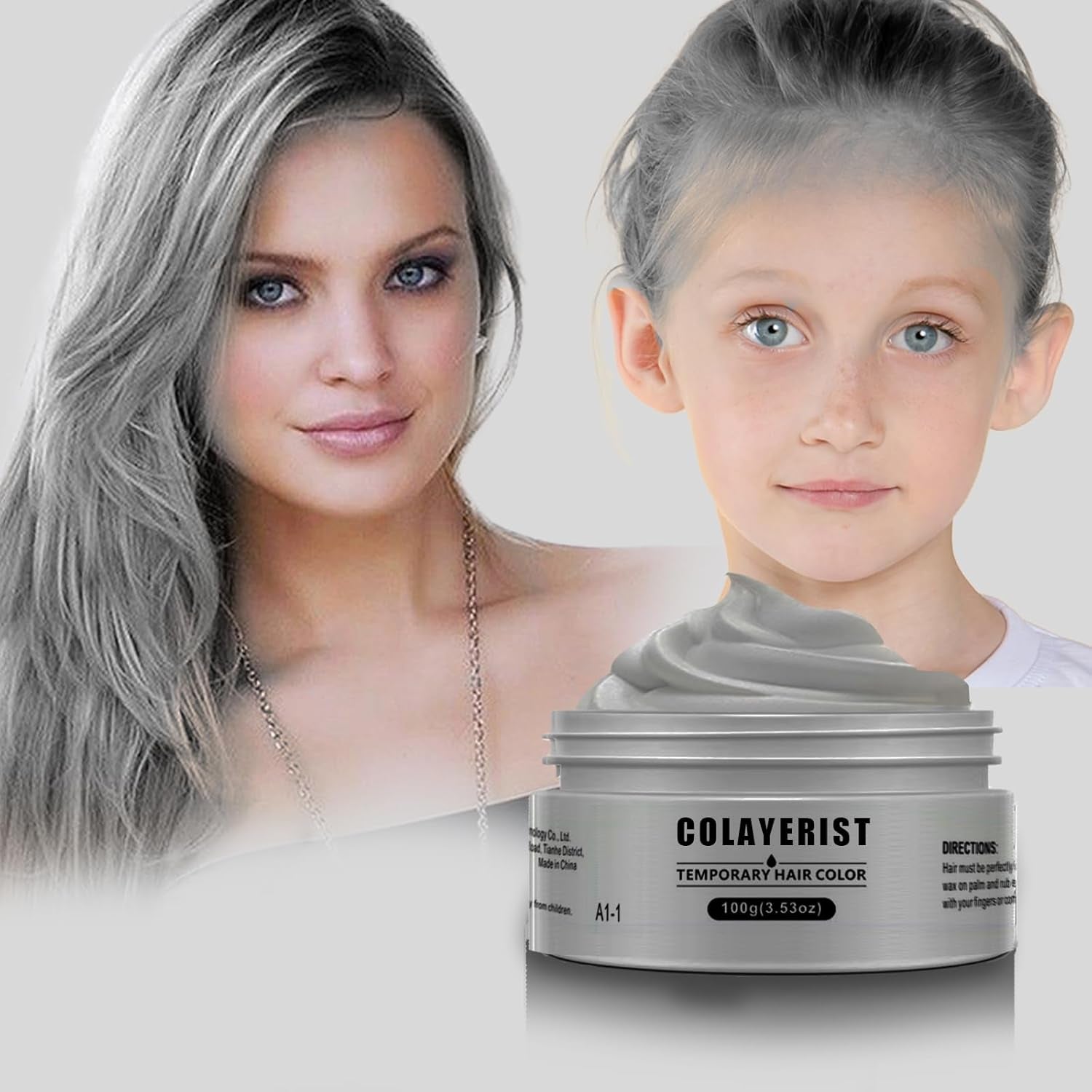 COLAYERIST Tillfällig tvättbar svart hårfärg Hårfärgningsvax för män och kvinnor Hårmascara för fest eller cosplay utan smutsiga hårfärgsprodukter Naty Shop Hårfärgning Silvergrå