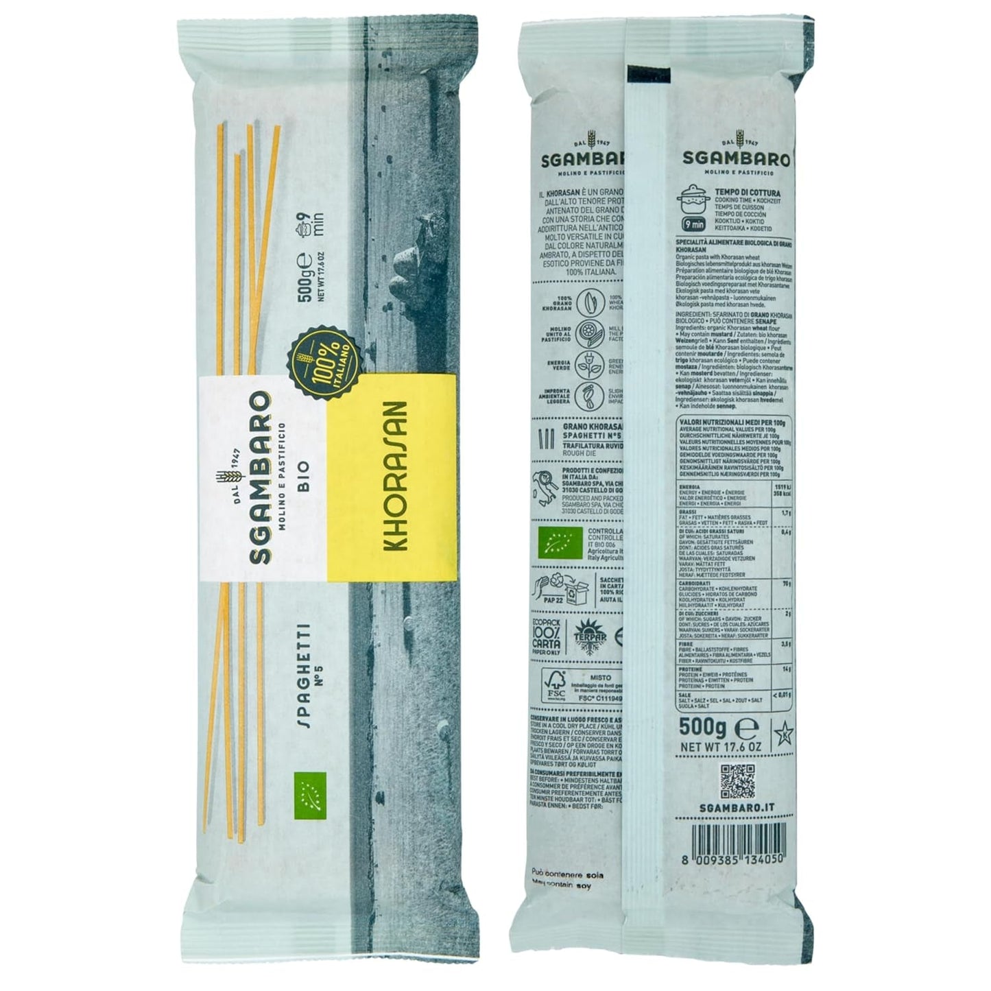 Ekologisk spaghettipasta nr. 5 - 500 g Khorasan-vete – Urgammalt vete, proteinrikt, 100 % italienskt odlat – Mångsidigt i köket och rikt på näringsämnen