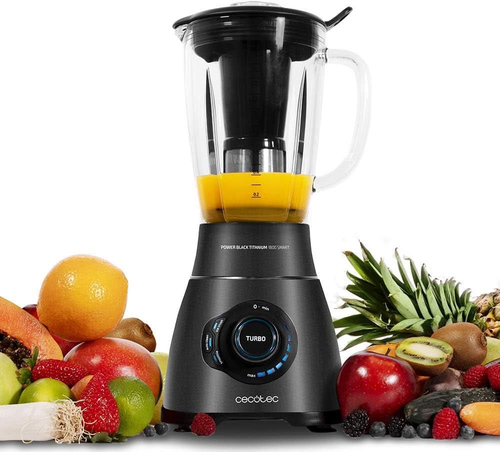 Cecotec Standmixer Power Black Titanium 2200MAX Smooth, 2200 W Maximale Leistung, 6 Klingen Aus Edelstahl, Ice-Crush-Funktion, Turbo- Och Smoothie-Funktion, Autoclean-Funktion Kök Naty Shop Schwarz 2500 W | 1,8 L + 3 program