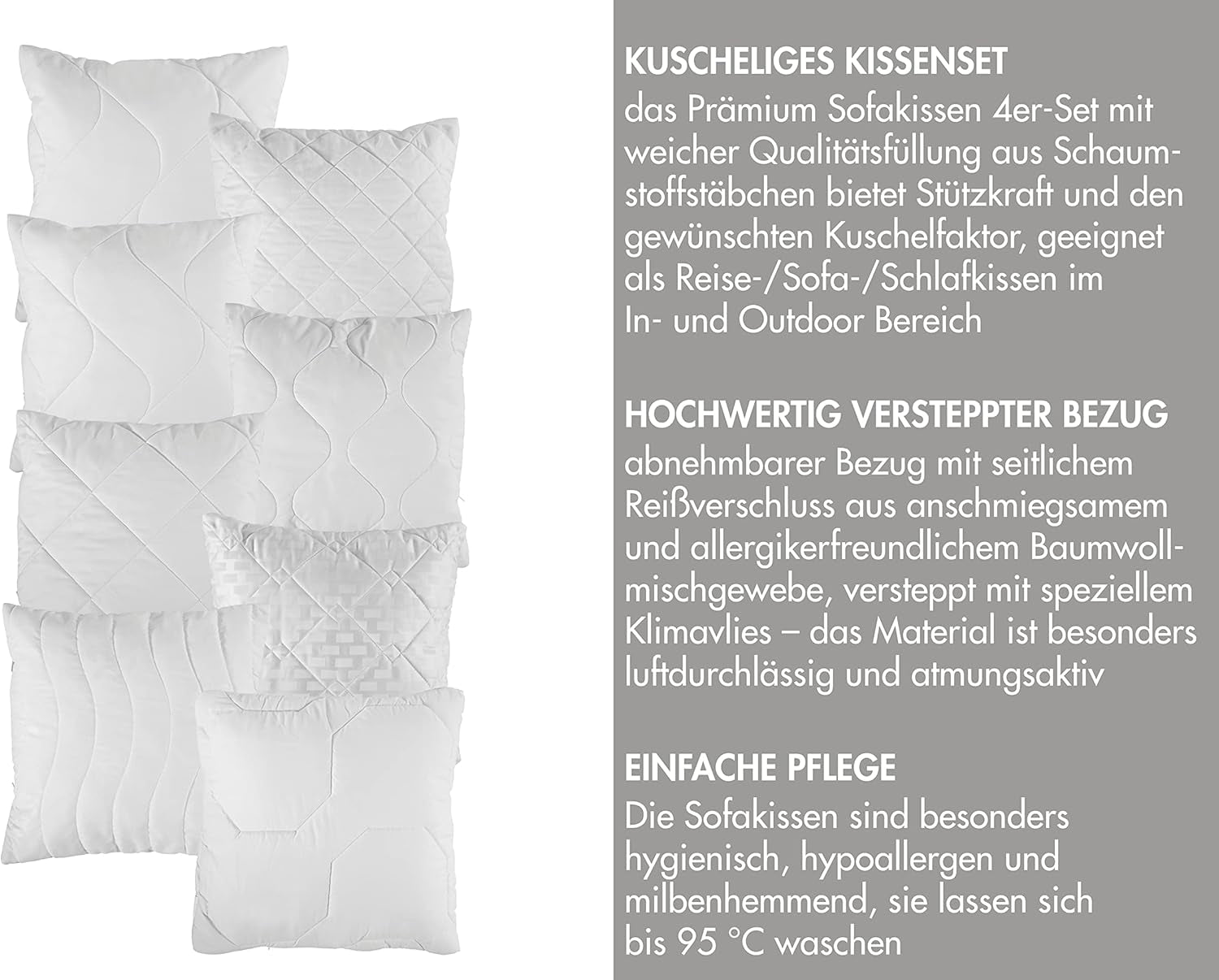 Traumnacht Bekväm roulettekudde, Set med 4 kuddar, Med quiltat överdrag och skumfyllning, 40 X 40 cm, Oeko-Tex certifierad, Tillverkad enligt den tyska kvalitetsstandarden Naty Shop standardkuddar