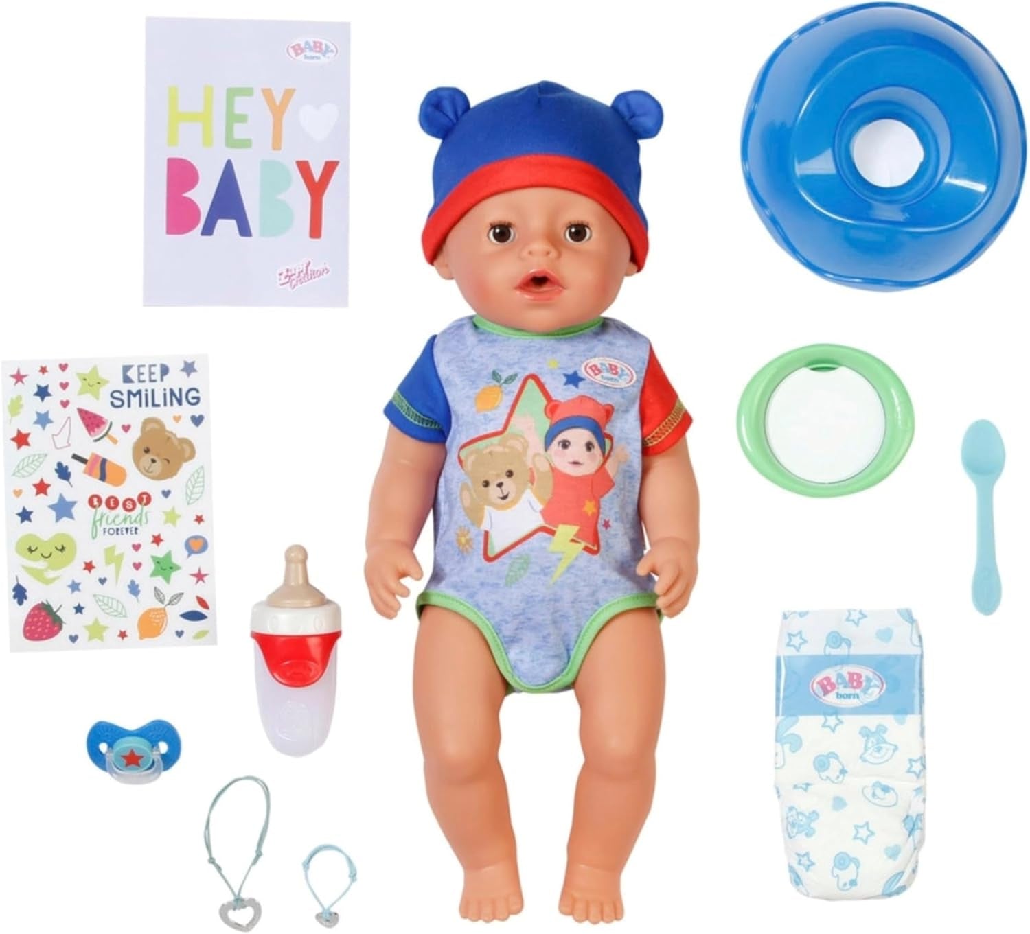 BABY Born Jonas - babydocka 43 cm - 10 funktioner inklusive tillbehör och madrass - Fungerar helt utan batterier - Lämplig för barn från 3 år och uppåt