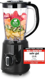 Emerio Standmixer BPA Frei Crush Ice Funktion 1.5L Behåller 2 Geschwindigkeiten + Pulse Funktion Messeinheit Aus Edelstahl Sicherheitsschalter Geschirrspülgeeignet 500 Watt BL-12816.8 Schwarz Bucatarie Naty Shop Schwarz