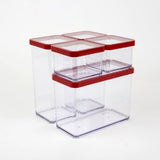 Rotho Loftset med 5 förvaringsburkar med lock, olika storlekar, matplast (PP) BPA-fri, genomskinlig/röd, (21,4 x 21,4 x 23,5 cm) Naty Shop Matförvaringslådor Set om 5 (1X 2,1L + 2X 1,5L + 2X 0,5L)