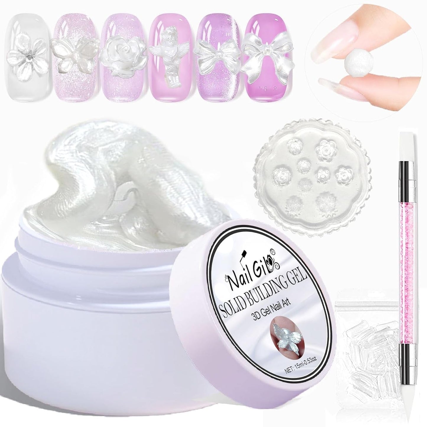 NAILGIL Solid Gel Nagellack, Solid Gel Nagellim, 3D Nail Art Skulptur med verktygsuppsättning, DIY Hemmasalong, Transparent 15G