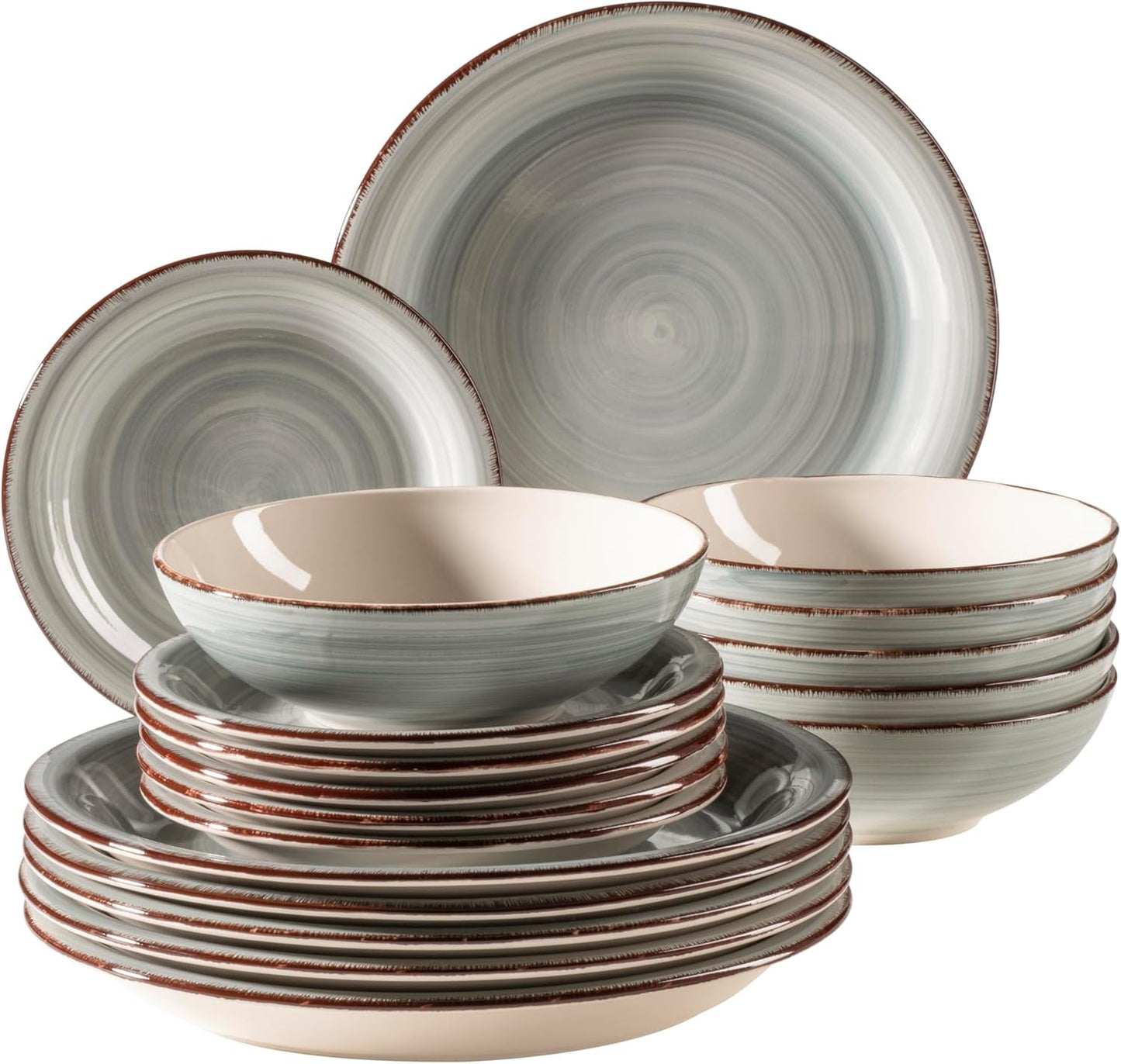 MÄSER 931875 Bel Tempo II servisset för 6 med modern vintagelook, 18-delad bordsservering, handmålad keramisk servis, stengods, rökblå
