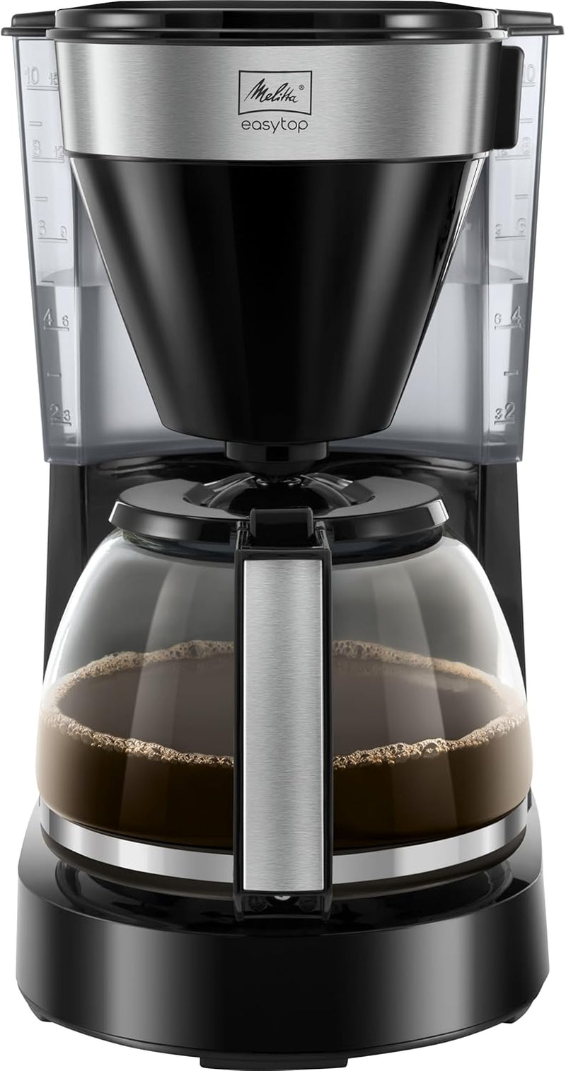 Melitta Easy Top - Espressomaskin med filter och glaskaraff, för upp till 10 kaffekoppar, svart/rostfritt stål