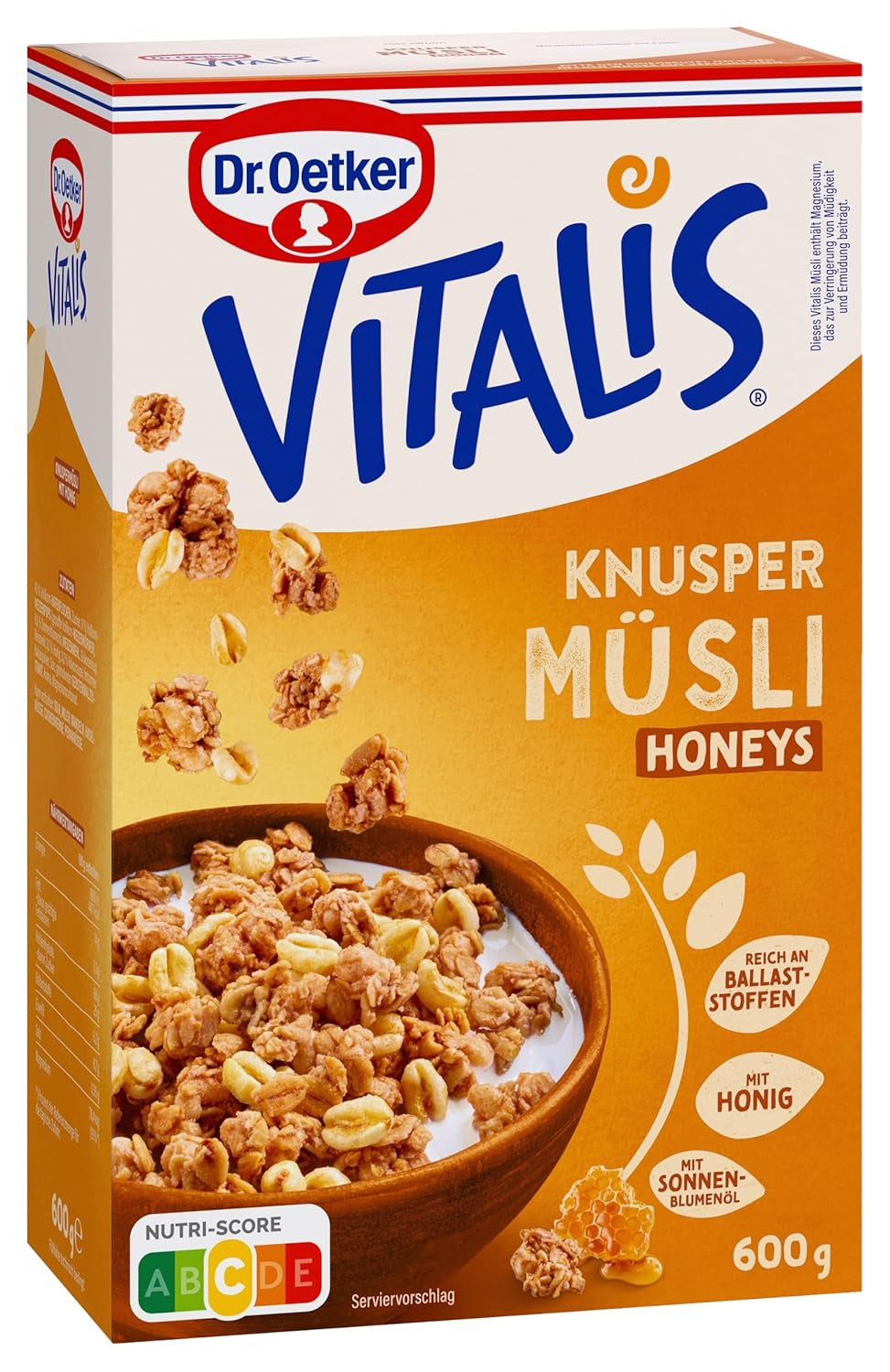 Dr. Oetker Vitalis Crunchy Honeys: Honey Crunchy Müsli för frukost och mellanmål, 5-pack (5 x 600 g)