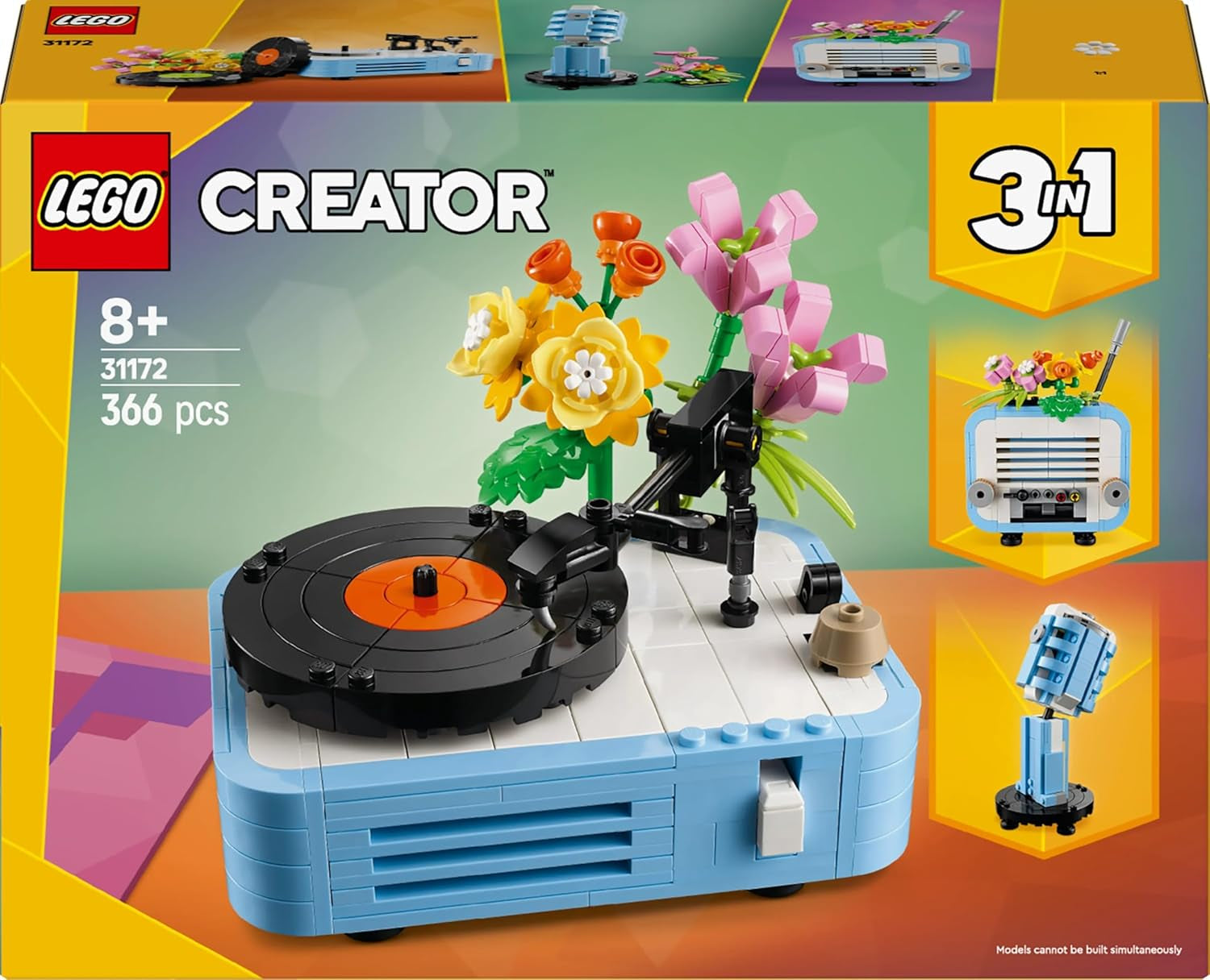 LEGO Creator 3In1 skivspelare med blommor - konverterbar leksak till radio eller mikrofon - musikleksaker för barn - kreativ presentidé för flickor och pojkar från 8 år 31172 Byggset Besuche den LEGO-Store
