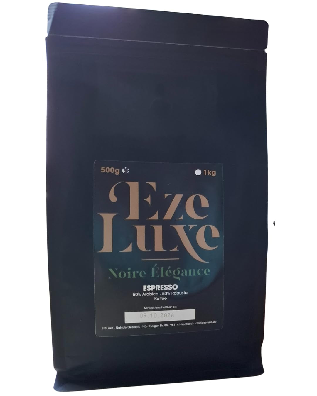 Kaffe Espresso Noire Elegance 500g – 50% Arabica och 50% Robusta från Brasilien och Indien – mellanrostad, stark och krämig med mörk choklad – intensitet 8 – inkl. gratis espressomaskin