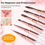 6 st Nagelborstar med lock Nagel UV Gel Akryl Nagelborste Nagel Gel Borste Delvis Nail Art Borste Set