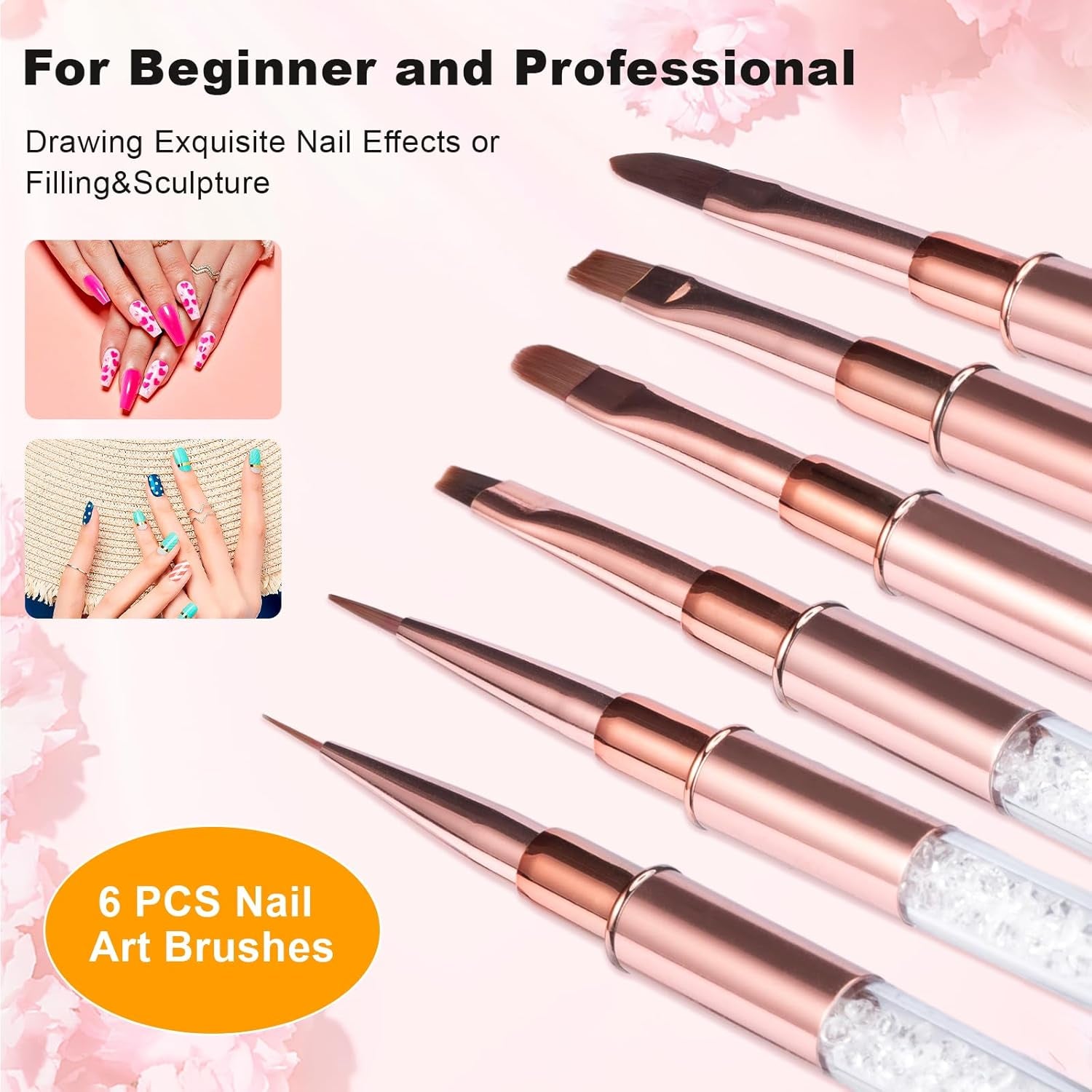 6 st Nagelborstar med lock Nagel UV Gel Akryl Nagelborste Nagel Gel Borste Delvis Nail Art Borste Set
