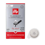 illy, Kaffee E.S.E. Pads Einzeldosis CLASSICO, 100% Arabica med Noten von Orangenblüten och Jasmin, Sanfter Gesmack och Süßer Nachgeschmack, 1 Packung mit 18 compostierbaren kapselsn