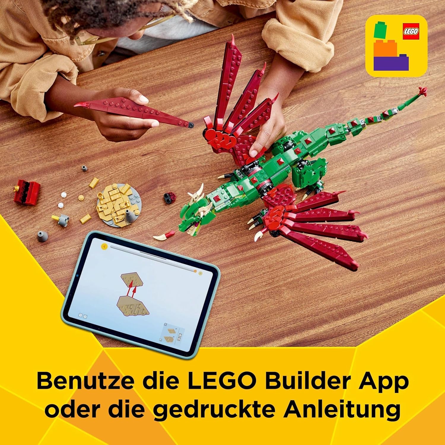 LEGO Creator 3In1 Green Dragon - Leksak - Förvandlas till en havsorm eller fenix - Djurbyggande leksak för barn - Present till pojkar och flickor från 9 år 31161 Byggset Besuche den LEGO-Store