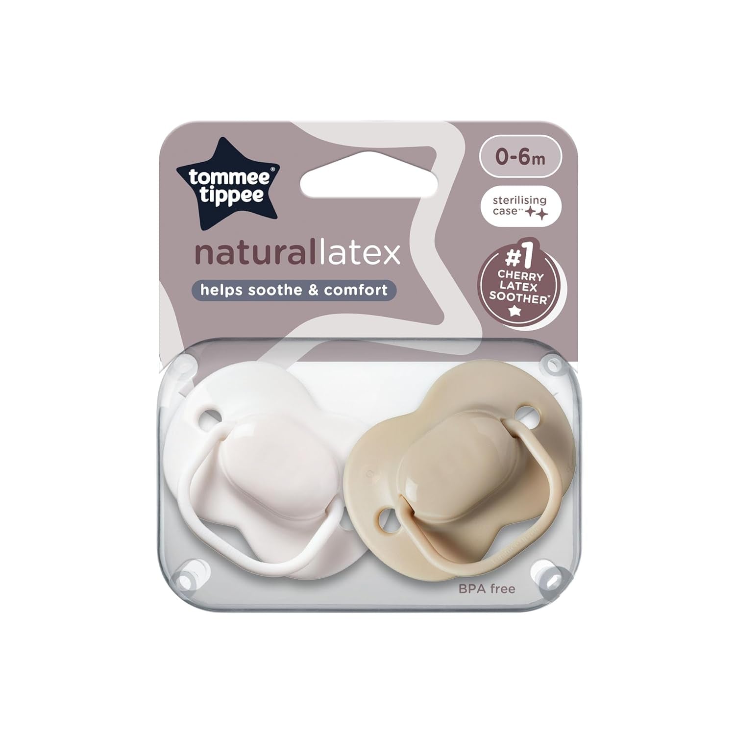 Tommee Tippee Cherry Latex-nappar 0-6 månader 2-pack 100% naturlig latexpåse nappar