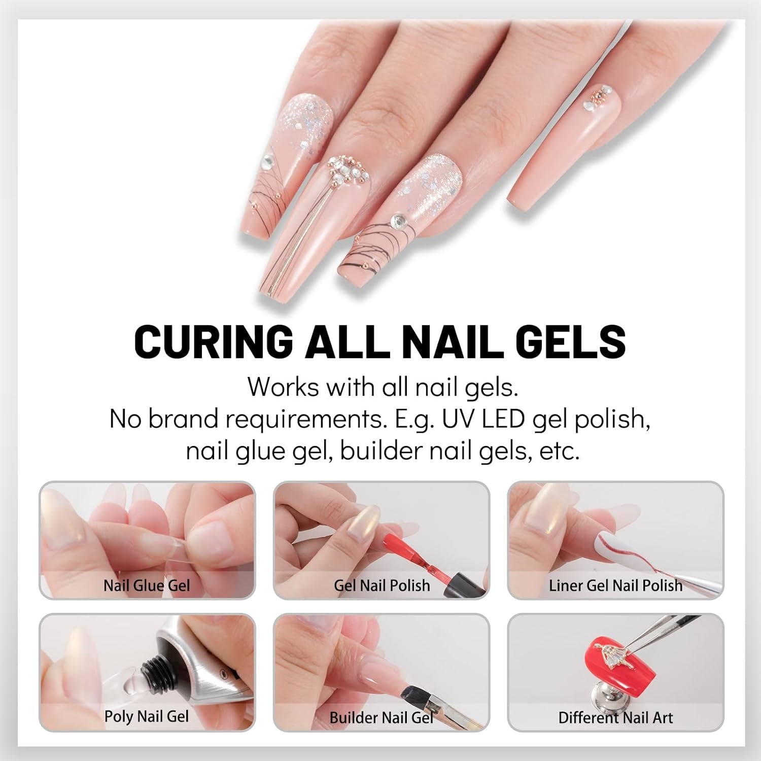 Aokitec Mini LED UV-lampa, UV-gel-nagellampa, bärbar nageltork för alla typer av gel-nagellack, härdningsverktyg för musform, kompakt, lätt med USB-kabel (vit)