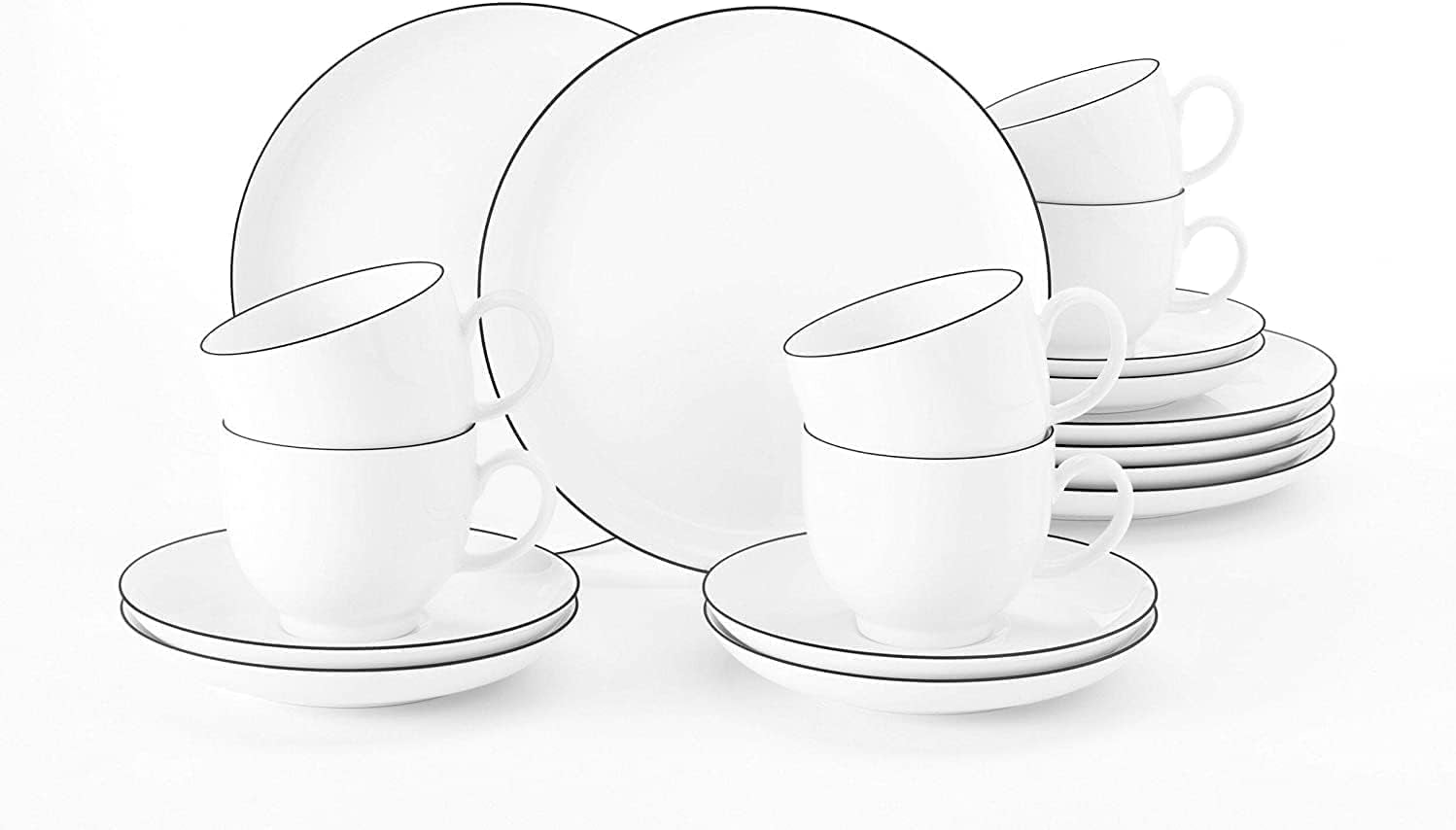 Seltmann Weiden - Lido Black Line - 36-delars servisset - porslin (inklusive 6 kaffemuggar)