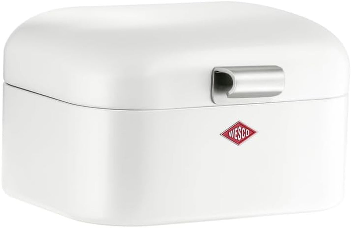 Wesco Mini Grandy brödbehållare i rosa, pulverlackerad stålplåt, ventilationshål och robusta handtag Matförvaringslådor Naty Shop White