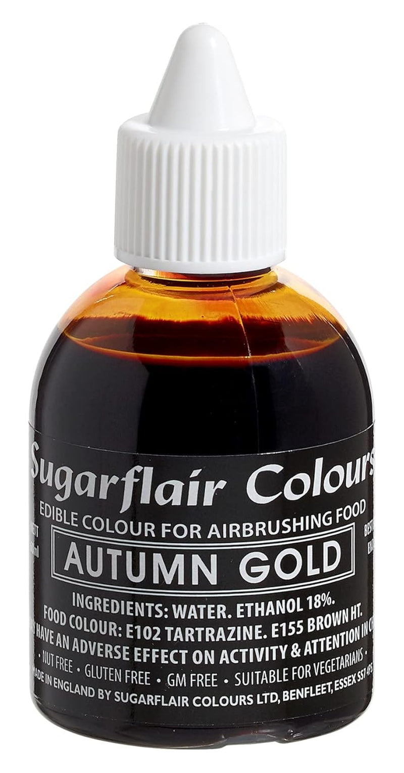 Sugarflair Airbrush Matfärgning Guldguld Ätbar flytande matfärgning Airbrush Färgning Kakor Muffins Glasyr och tårtdekorering - 60ml