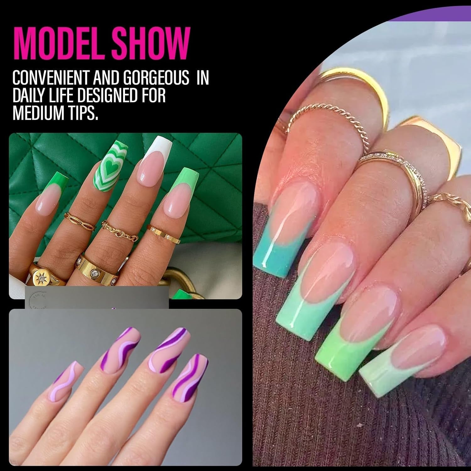 504st Ballerina Medium Gel Nageltyper: Gel Nail Tips PMMA False Nails Nagelförlängningar Konstgjorda naglar 12 storlekar