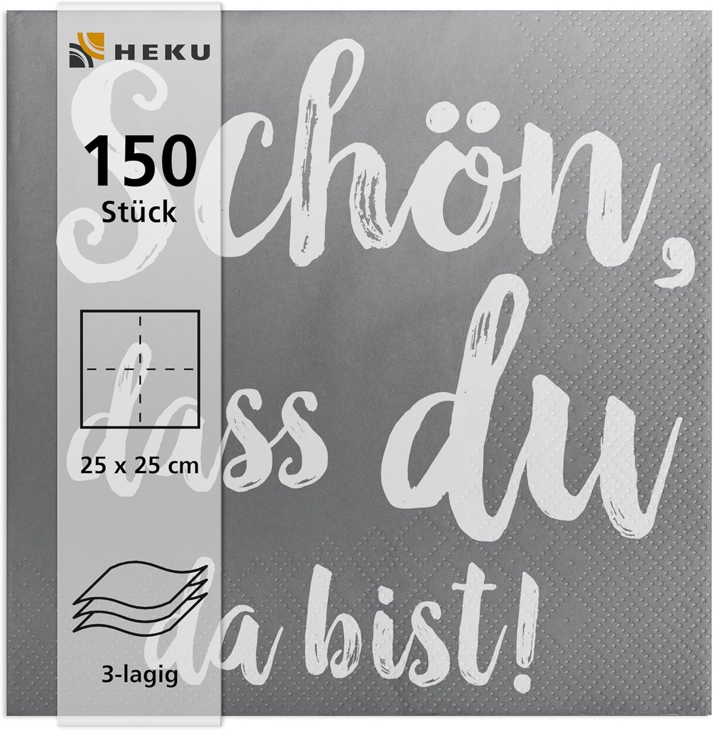 HEKU 'Schön Dass Du Da Bist' cocktailservetter, 3 lager, 25X25Cm, 150 stycken I Elegant design I Idealisk för fester I Praktiskt packad