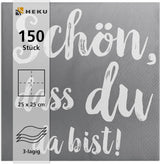 HEKU 'Schön Dass Du Da Bist' cocktailservetter, 3 lager, 25X25Cm, 150 stycken I Elegant design I Idealisk för fester I Praktiskt packad