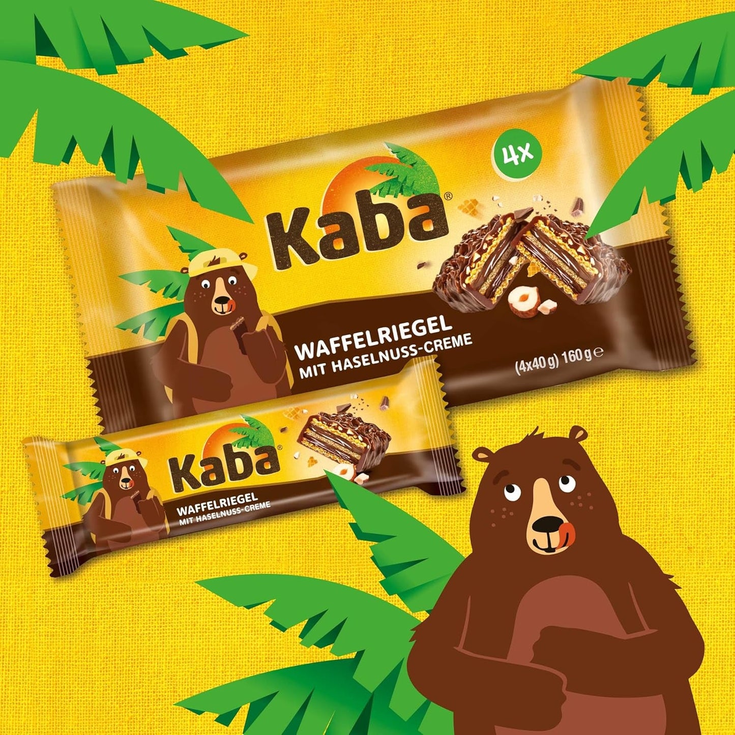 Kaba Neapolitan bars 40g, 4 knapriga bars fyllda med wafers och fin hasselnötskräm, i multipack med original Kaba-smak