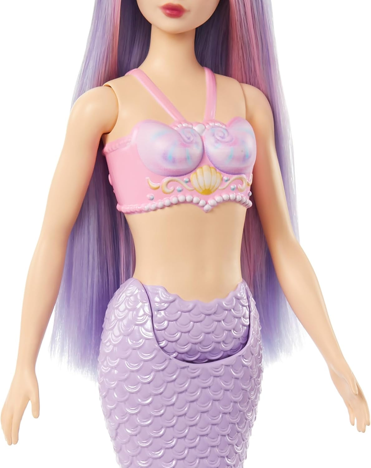 Barbie sjöjungfrudocka med rosa och lila fint hår och pannband, skaltopp och lavendelblå svansfendocka, HRR06 Naty Shop Dolls