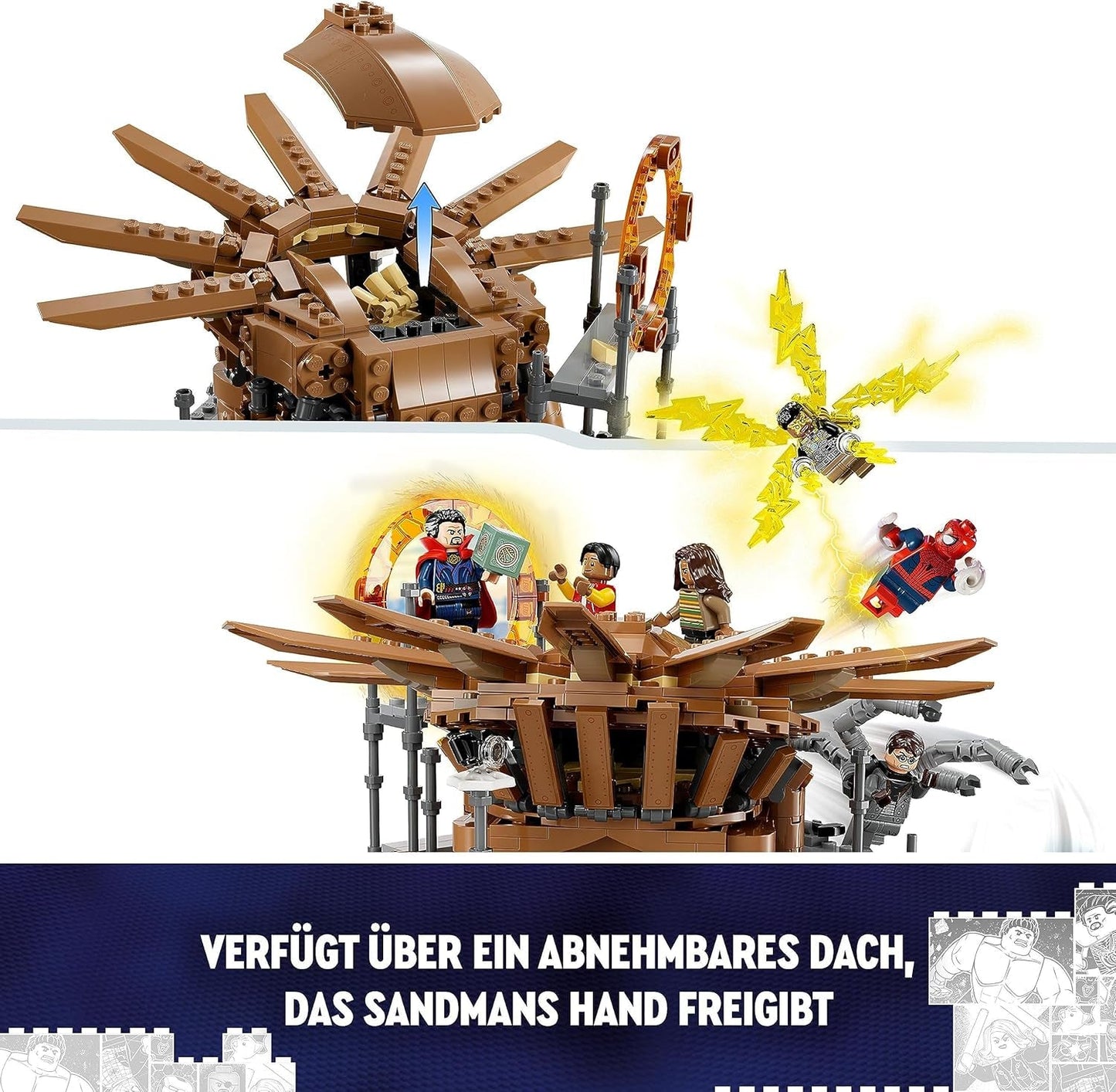 LEGO 76261 Marvel Spider-Man's Big Showdown, Spider-Man: No Way Home set med 3 minifigurer Peter Parker plus Green Goblin, Electro, Sandman, Ned, Doctor Strange och MJ, samlarmodell Byggset Besuche den LEGO-Store