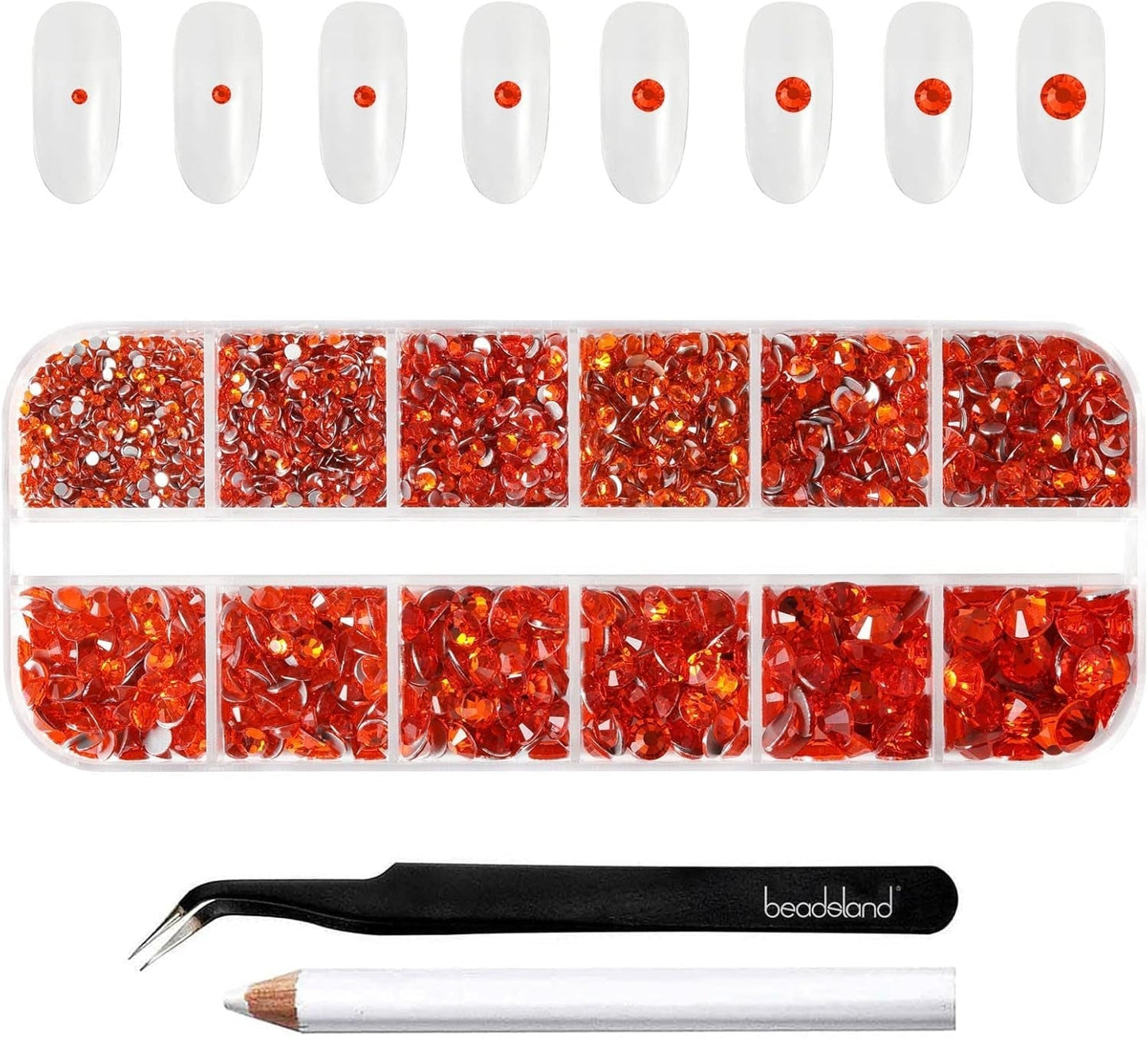 Beadsland 2500st Glas Nailart Strasssteine ​​​​Kristall Flatback Edelsteine ​​​​Runde, ​​Für Handwerk Gemischt 8 Größen SS4 ~ SS30 Mit Picking Pinzette Und Stift (Kristall Weiss)