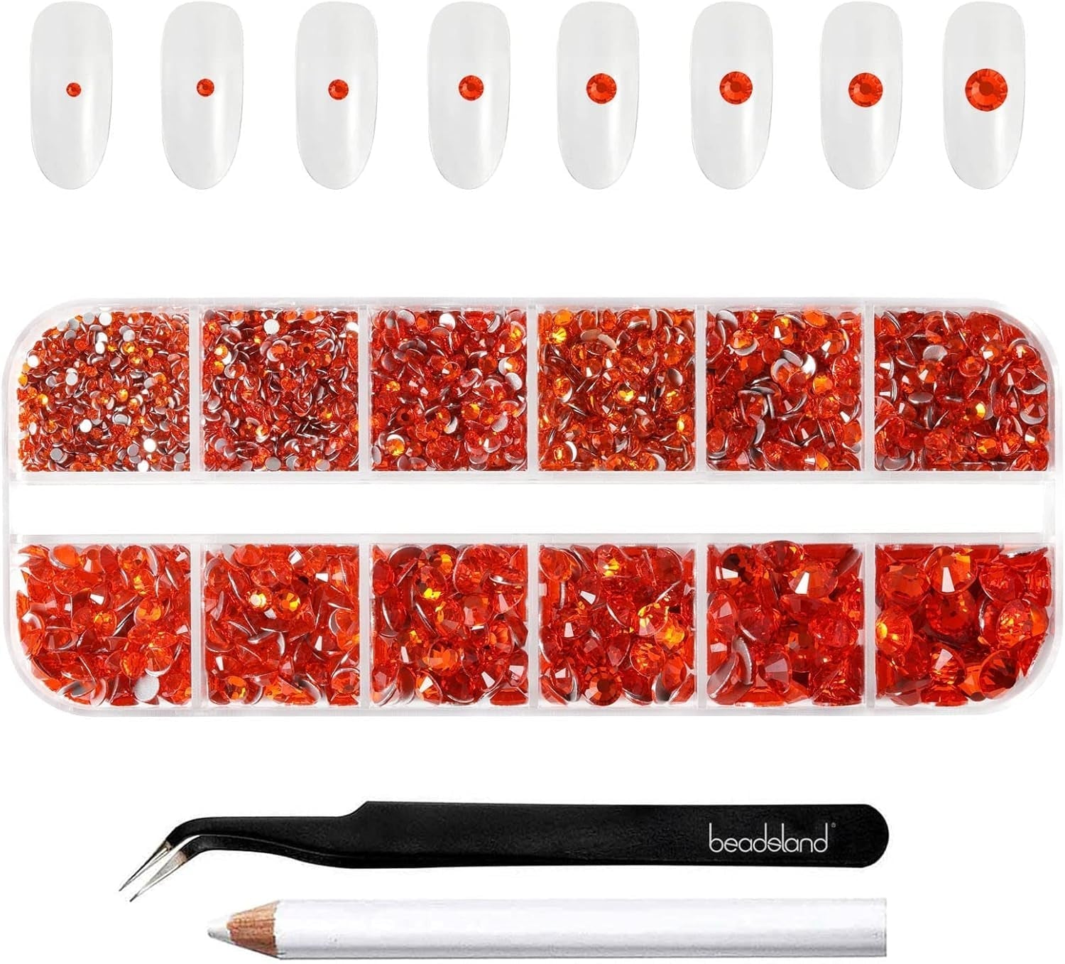 Beadsland 2500st Glas Nailart Strasssteine ​​​​Kristall Flatback Edelsteine ​​​​Runde, ​​Für Handwerk Gemischt 8 Größen SS4 ~ SS30 Mit Picking Pinzette Und Stift (Kristall Weiss)