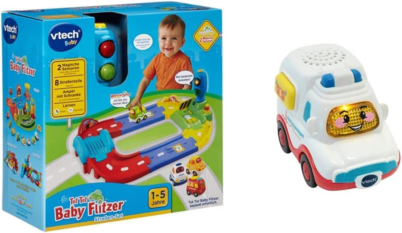 Baby 80-127804 - TUT TUT Baby Speedster - Road Set & 80-517004 TUT TUT Baby Speedster Ambulans Barnleksak, flerfärgad Jucarii Bebe Naty Shop Standardtitel
