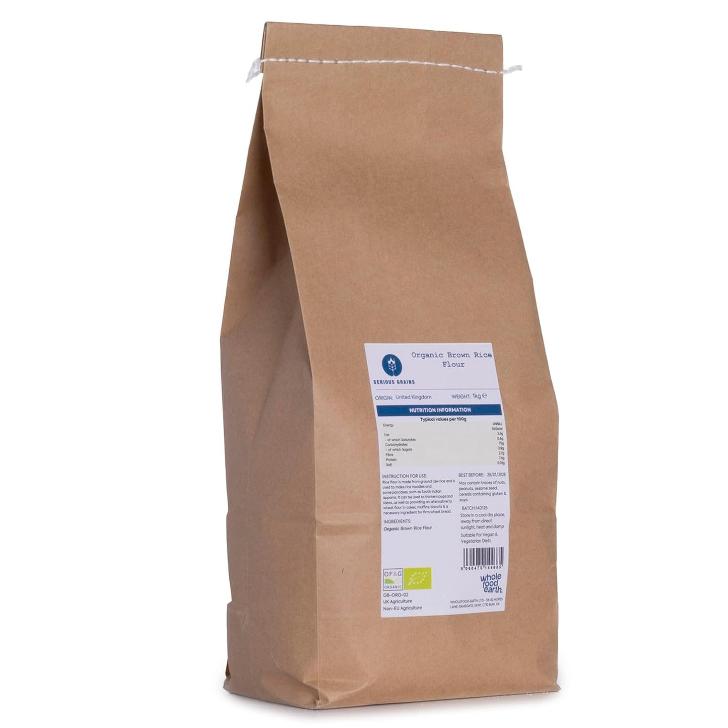 Wholefood Earth Ekologiskt brunt rismjöl – 3 kg | Sten slipad | Icke-GMO | Certifierad ekologisk