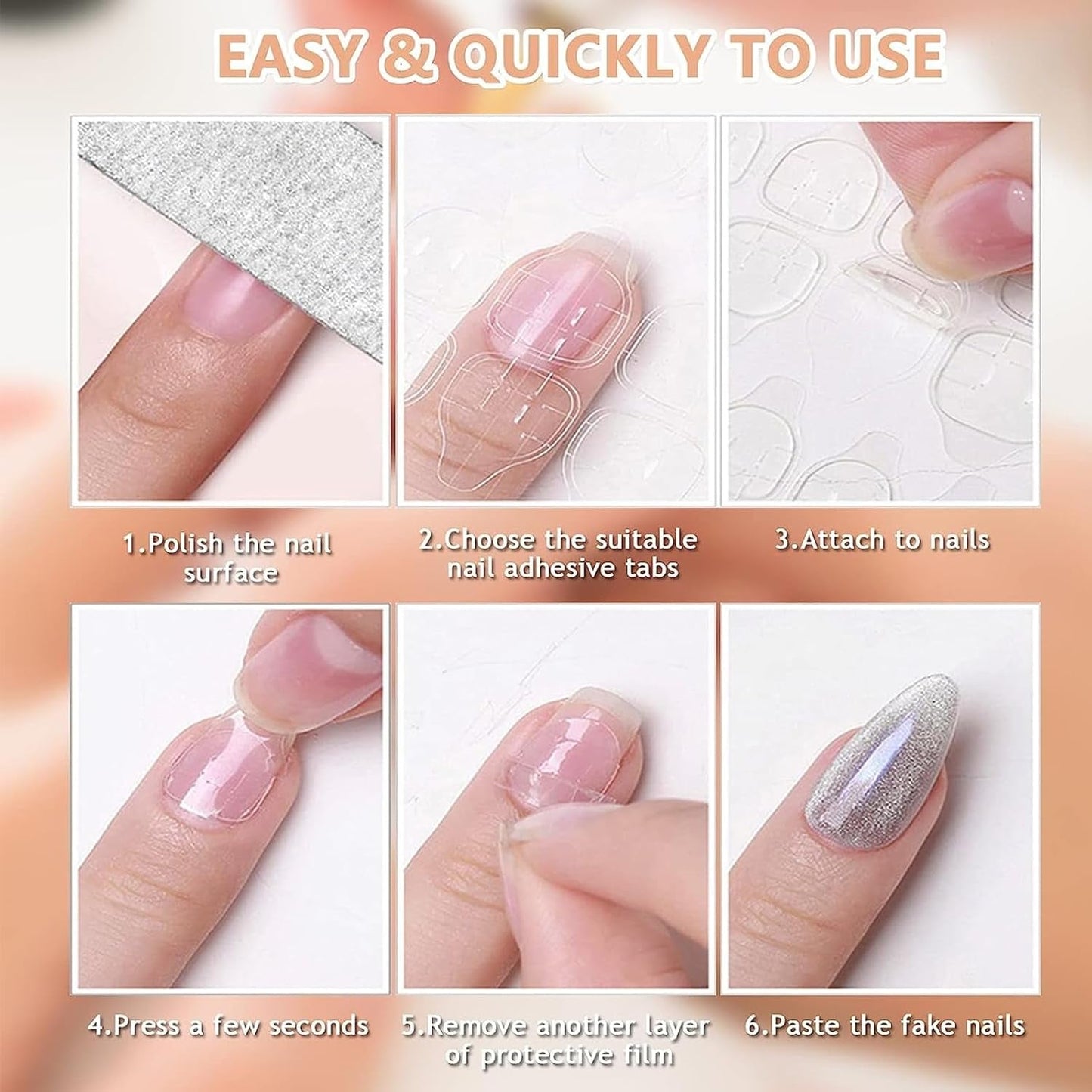 100 st Nail Art-mallar Modelleringsmallar Självhäftande med 4 ark genomskinliga nagelkuddar och 3 nagelfiler Gel Nagelförlängningstillbehör för konstgjorda naglar