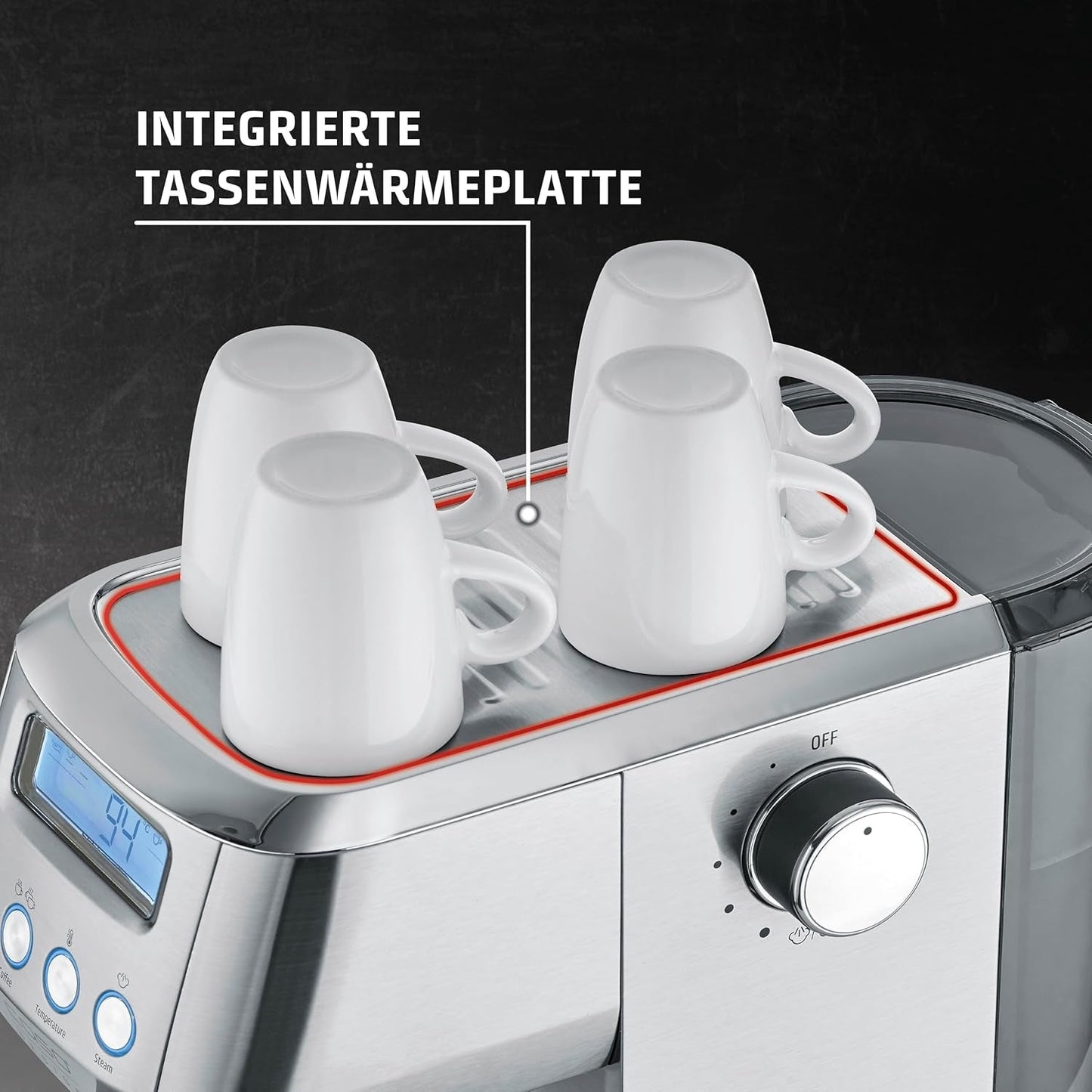 CASO EspressoGourmet Crema - Portafilter espressomaskin med mjölkskummare, espresso, cappuccino, rostfritt stål portafilter, ULKA 20 bar pump, kaffemaskin, malet kaffe, ESE kapslar