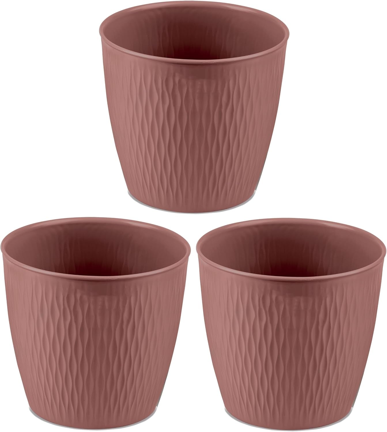 Set med 5 bruna krukor, diameter 16 cm - Rejäla plastkrukor - Dekorativ planteringskruka med dräneringsmöjlighet - Elegant kruka för inom- och utomhusbruk