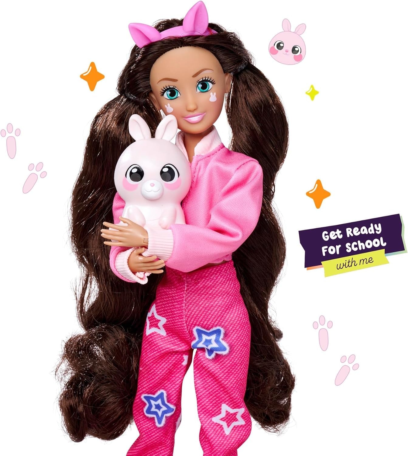 Simba 105953975 - Kawaii Hi Dress-Up Lucy Doll (26cm) - Ledad frisörmodedocka, långhårig kanindocka och tillbehörsleksak för 4 år och uppåt