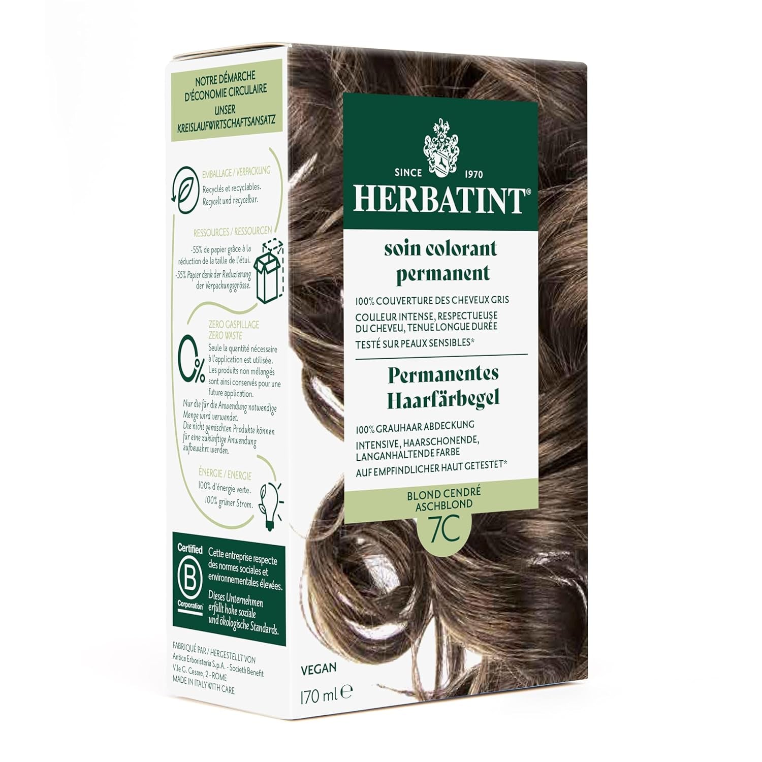 Permanent hårfärgningsgel 6N mörkblond - 170 ml I Ammoniakfri, 100 % täckning av grått hår I Testad på känslig hud, med 8 växtextrakt