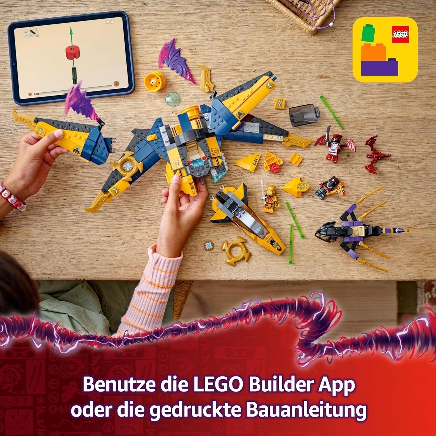 Ras och Arins LEGO NINJAGO Super Storm Flyer - Leksak med drönare, skyttar, blad och motorer - Inkl. 3 Ninja-rollspelsminifigurer - Byggset för pojkar och flickor från 8 år 71833 Byggset Besuche den LEGO-Store