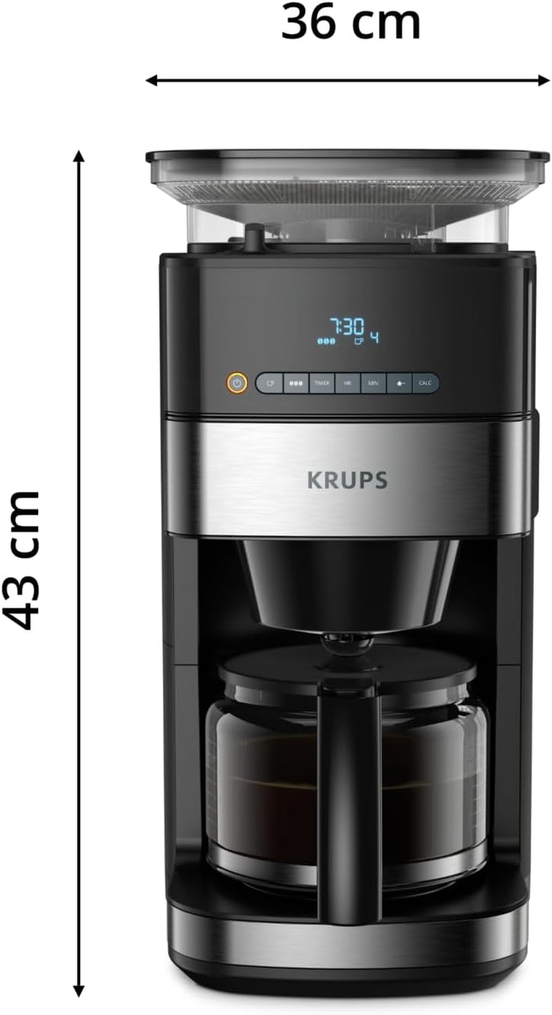 Krups Espressomaskin KM8328 Mal med kvarn | 24 timmars timer | Spannmålsbehållare 180 g | Kapacitet 1,25 l för upp till 15 koppar kaffe | Funktion för automatisk avstängning | 3 slipinställningar | Svart