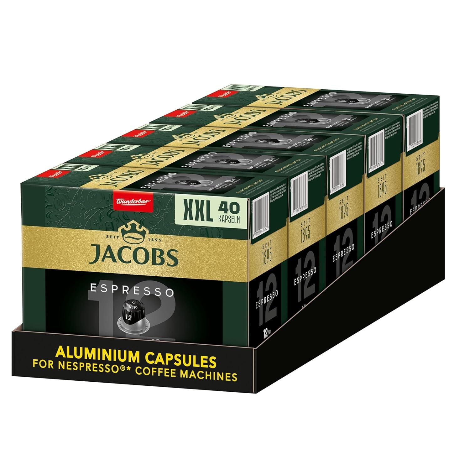 Jacobs Kaffeekapseln Espresso Ristretto, Megapack XXL, Intensität 12/12, 5 x 40 Getränke, Nespresso* kompatibel Kaffee Kapseln, 200 Kapseln