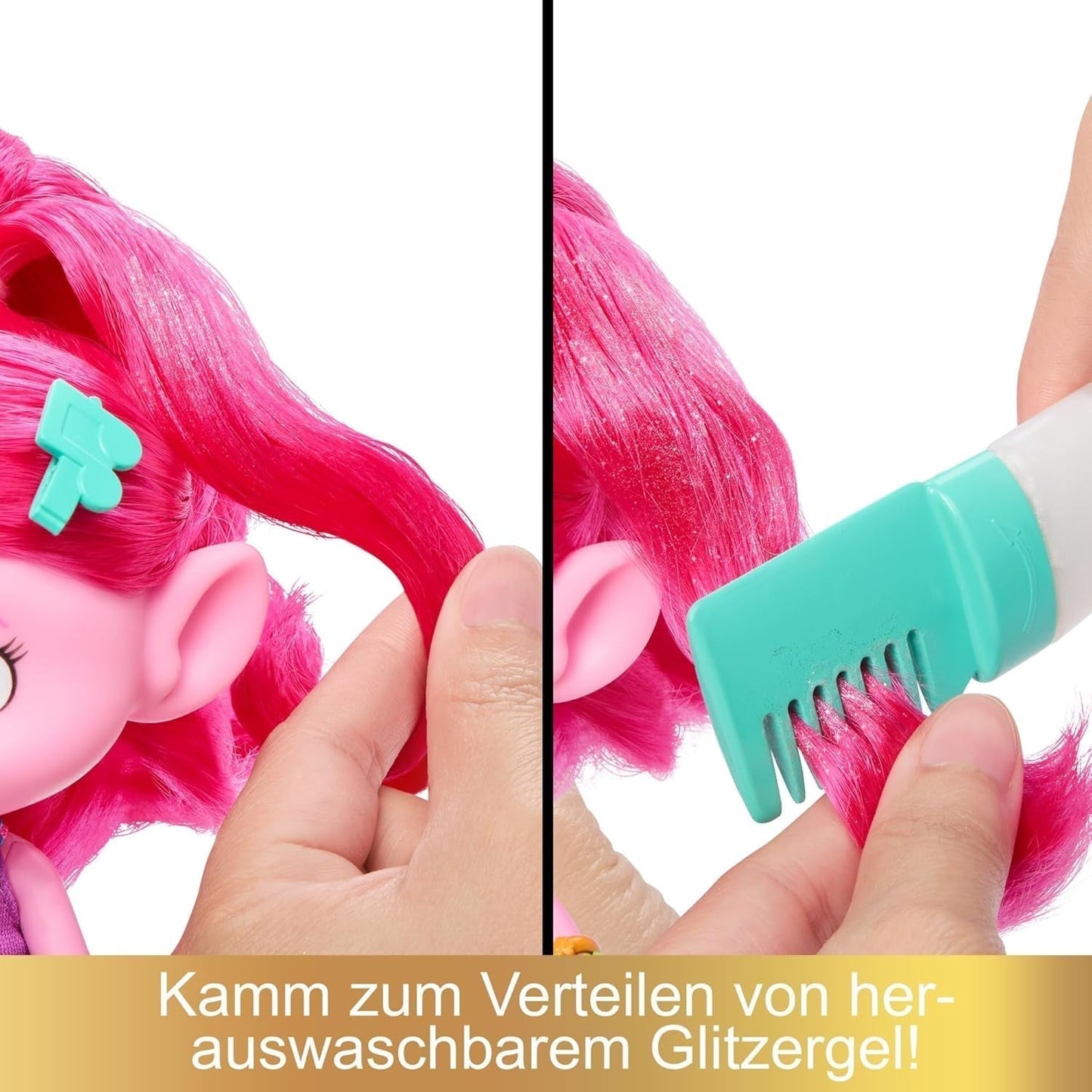 Mattel DREAMWORKS TROLS Together Strong - Hårsmakande Queen Poppy Fashion Doll - 15+ tillbehör, Glitter Kam, Tvättbar Glitter Gel, För Ålder 3+, HNF25 Naty Shop Dolls