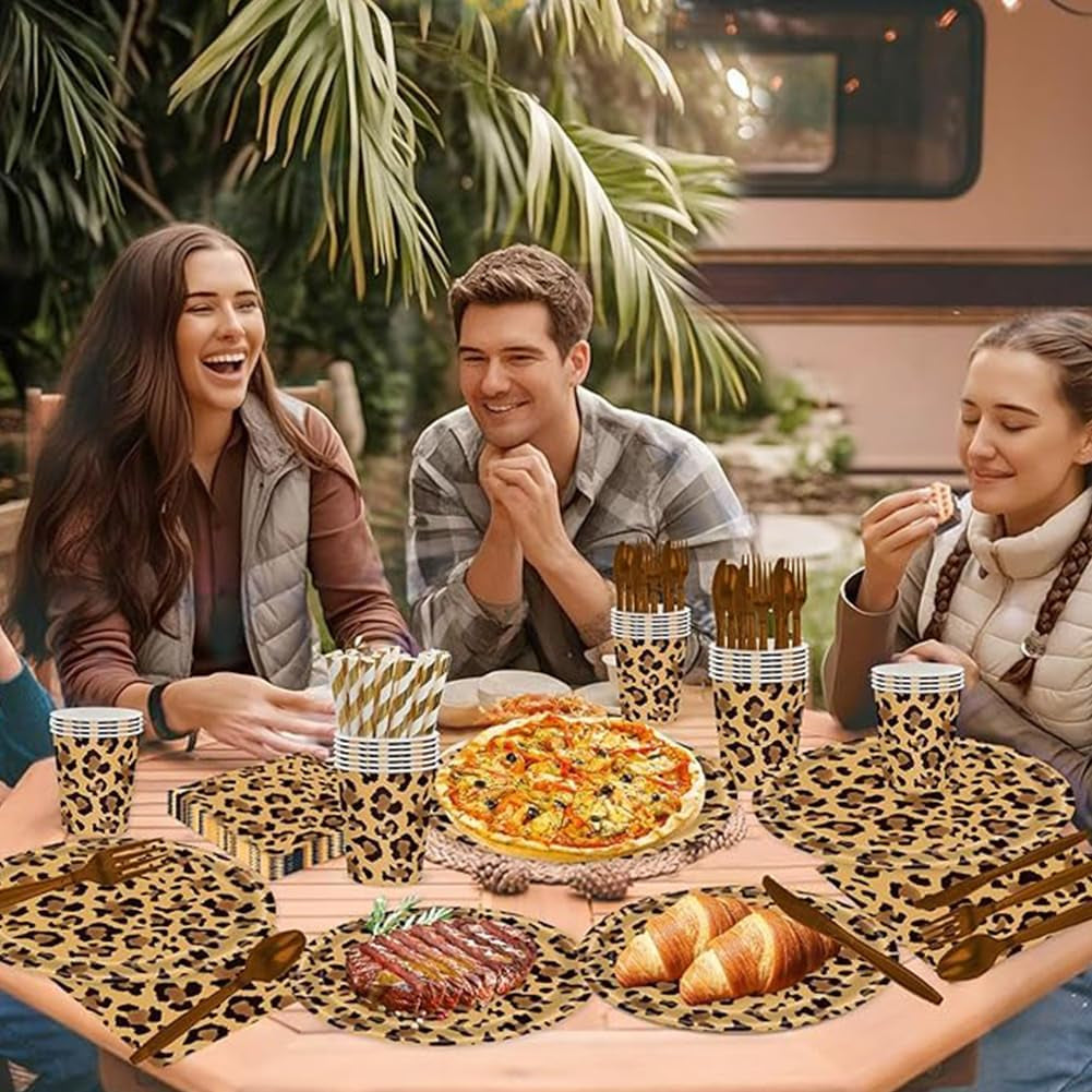 Leopardmönster Party Geschirr Kindergeburtstag Deko Geburtstag Party Geschirr Dschungel Pappteller Becher Servietten Babyparty Tischdeko Set