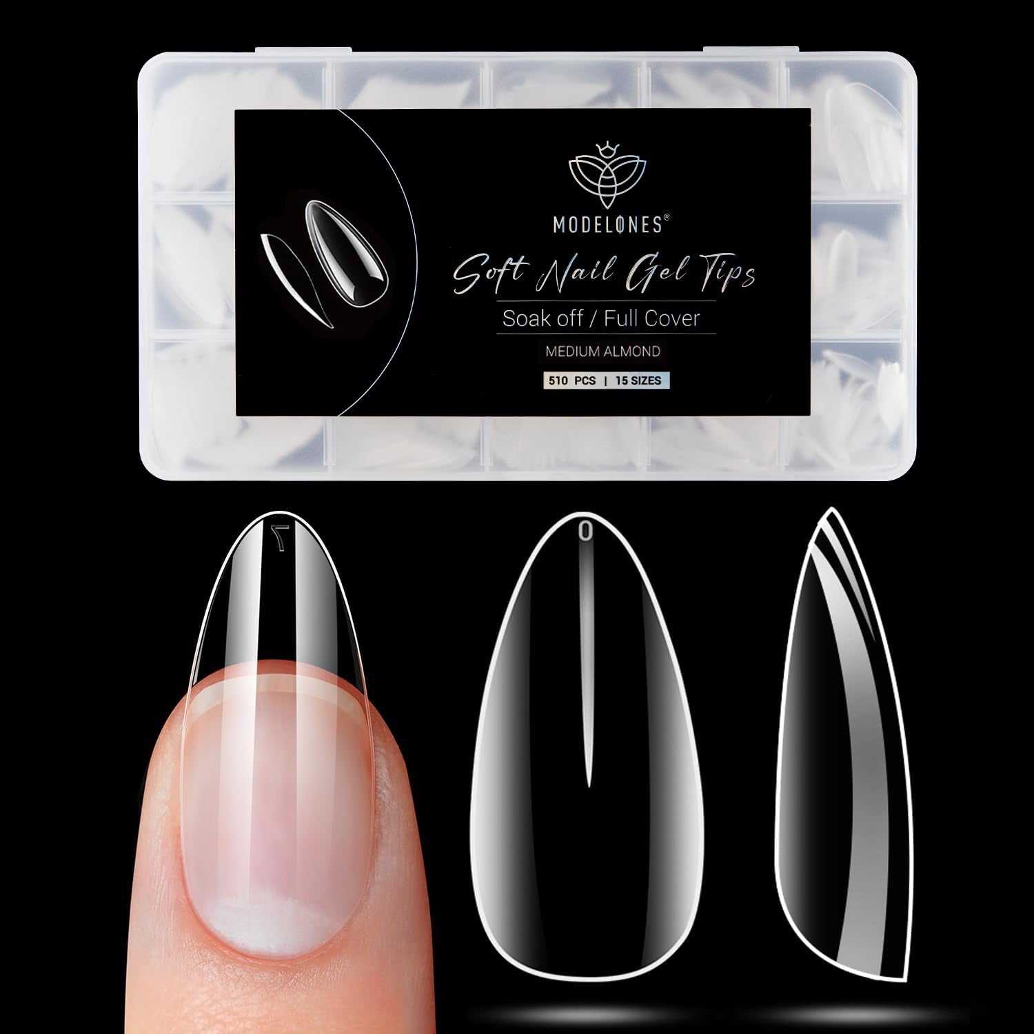 Modelones Nail Tips 510 Pieces - Heltäckande Nail Tips Set, Gel Tips Set, Pre-Polish PMMA Resin Nail Tips, Konstgjorda naglar för lim på Nail Art DIY, Short Squoval