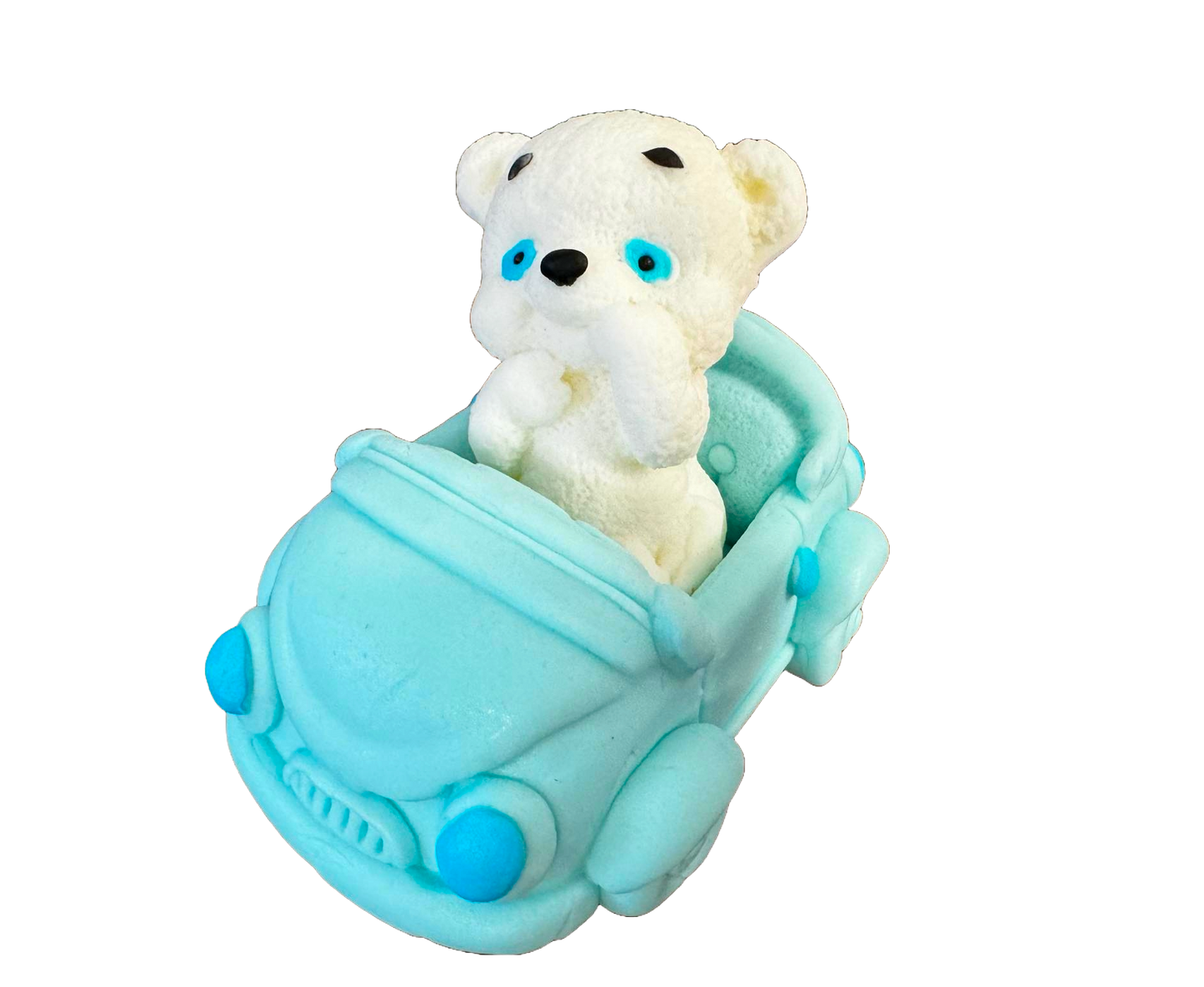 Ätlig dekoration från sugarpaste, Vitbjörn med blå bil Dekorationer från Sugar Paste Naty Shop